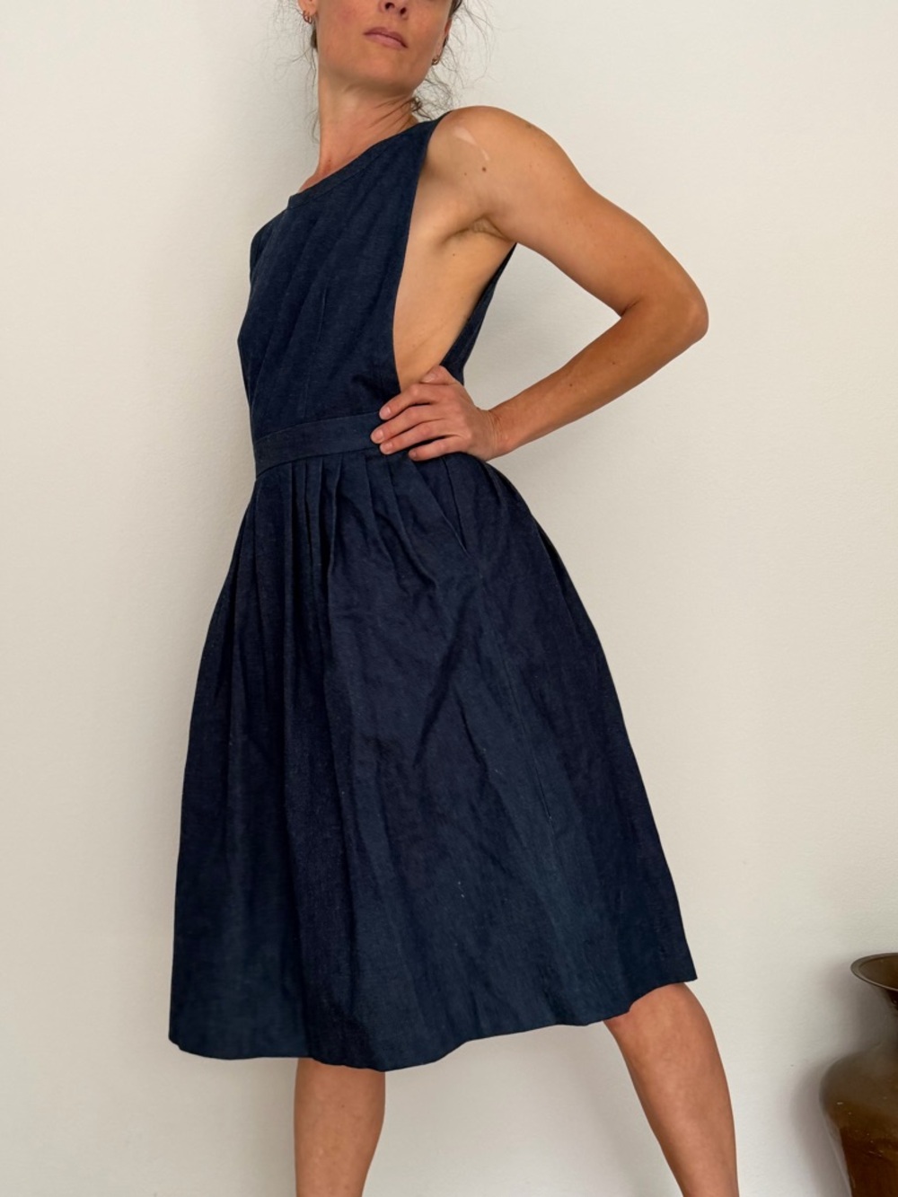 David Brooks Ltd. VINTAGE Denim Midi Pleated at waist Dress w/ pockets